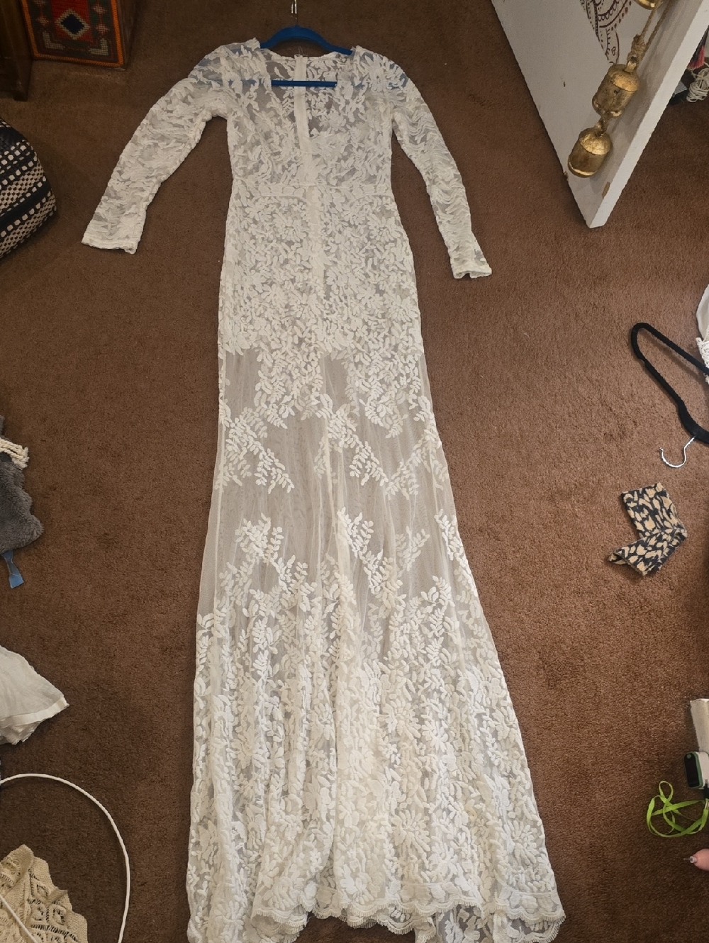 Long Sleeve Lace Maxi Dress in Ivory Could Be A Wedding Dress Fits Beautiful .